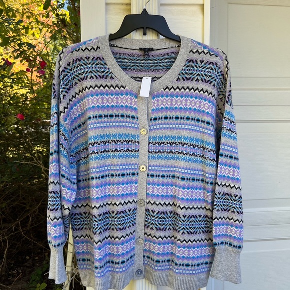 NWT Talbots Pretty & Cozy Gray Lavender Blues Long Sleeve Cardigan - Picture 6 of 6